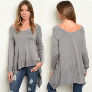 Love Gray V-Neck Asymmetrical Tunic